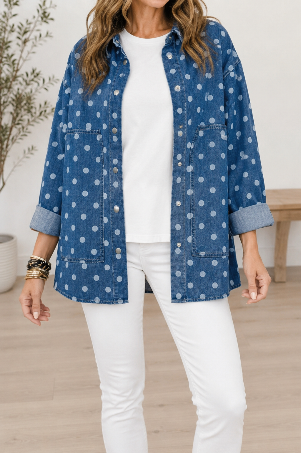 Blue Polka Dot Denim Jacket