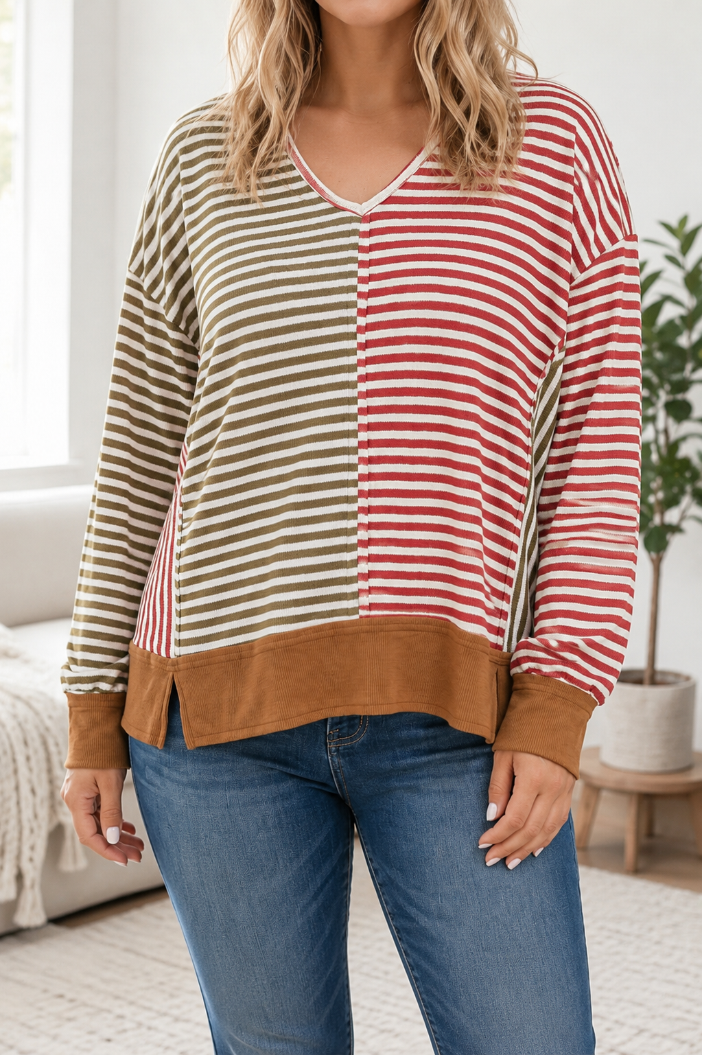 Brown Striped Plus Blouse