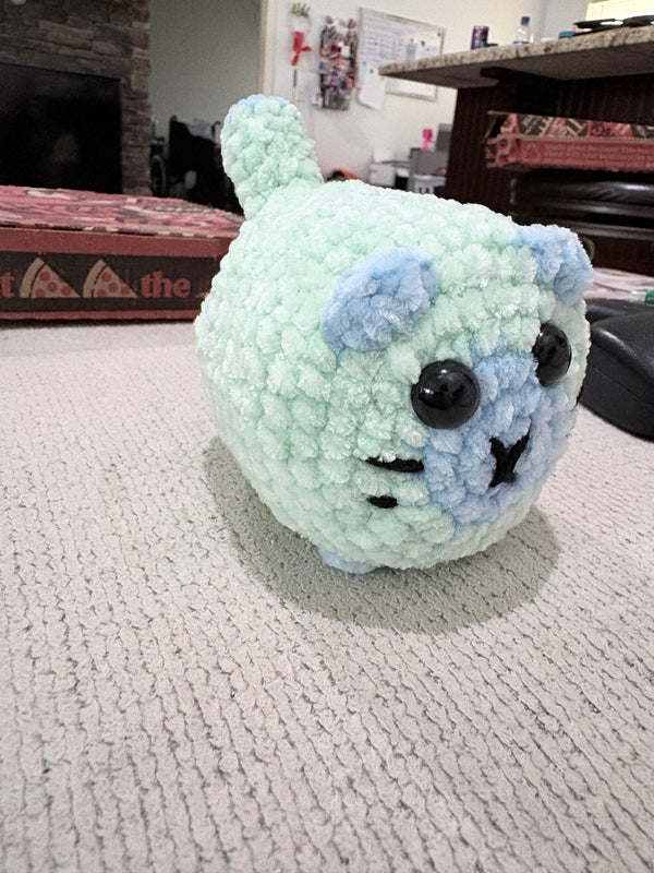 🐱 Handmade Crochet Chubby Cat Plush | Mint & Blue Stuffed Kitty