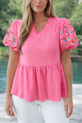 Pink Frilled Flower Sleeve Blouse RTS