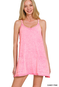 Acid Washed Mini Dress With Built-In Romper Liner Zenana RTS